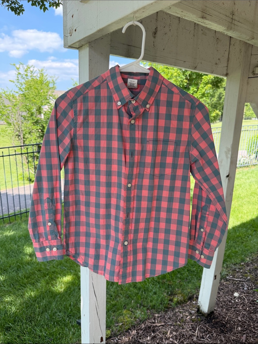 EUC Boys Sz 10 Crewcuts Button Down. Pink and Gray Check. Spring/Summer. Cute!